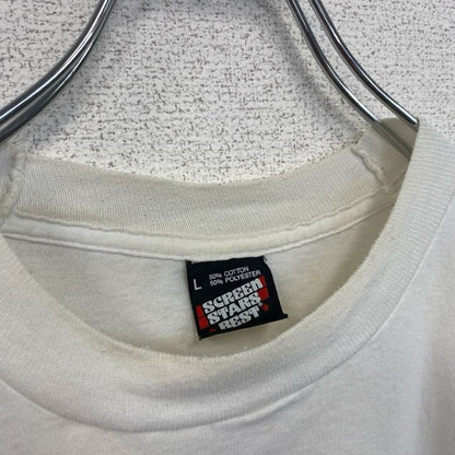 古着 used　半袖プリントTシャツ　レトロデザイン　クルーネック　シングルステッチ　90s　ヴィンテージ　白　ホワイト　Lサイズ