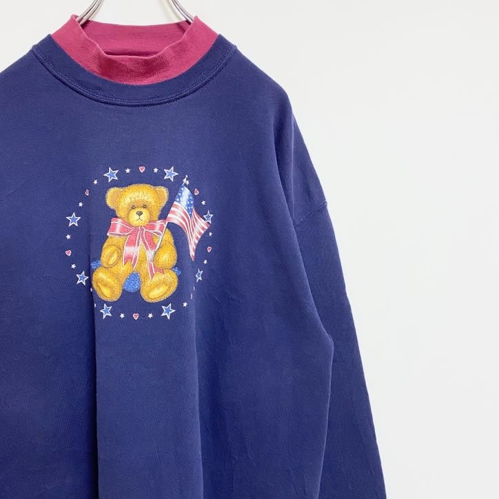 ～90s　Endless Designs　アニマルプリントスウェット/トレーナー　ネイビー　XLサイズ