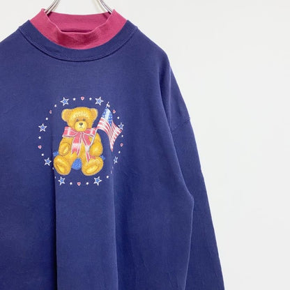 ～90s　Endless Designs　アニマルプリントスウェット/トレーナー　ネイビー　XLサイズ