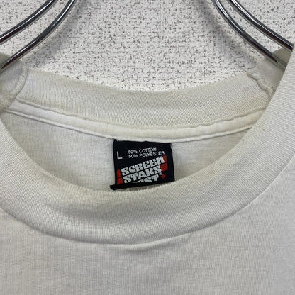 古着 used　半袖プリントTシャツ　レトロデザイン　クルーネック　シングルステッチ　90s　ヴィンテージ　白　ホワイト　Lサイズ