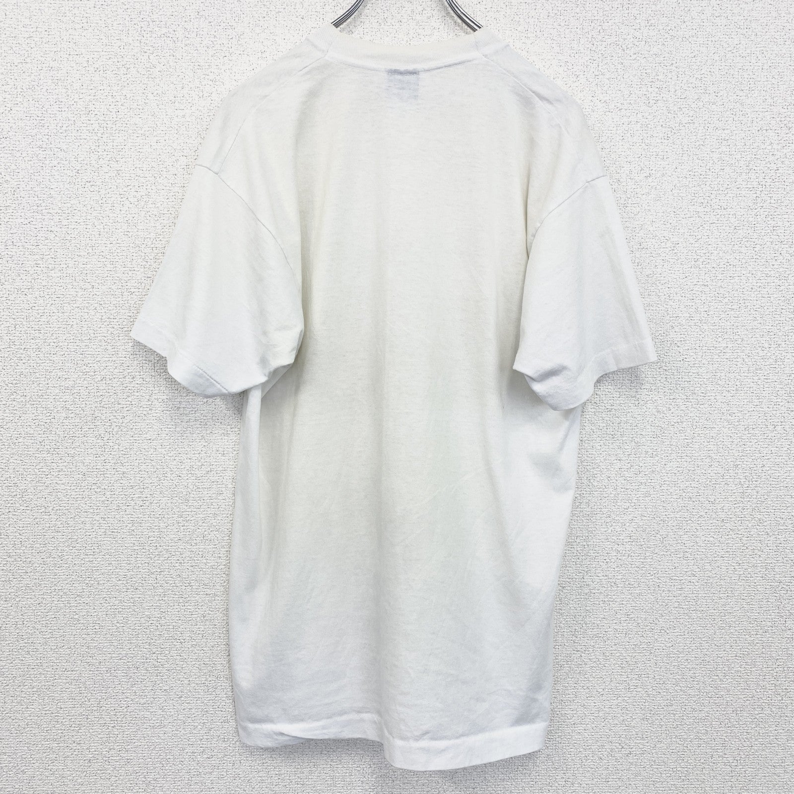 古着 used　半袖プリントTシャツ　レトロデザイン　クルーネック　シングルステッチ　90s　ヴィンテージ　白　ホワイト　Lサイズ