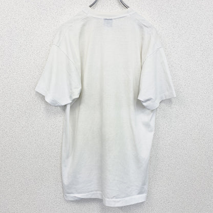 古着 used　半袖プリントTシャツ　レトロデザイン　クルーネック　シングルステッチ　90s　ヴィンテージ　白　ホワイト　Lサイズ