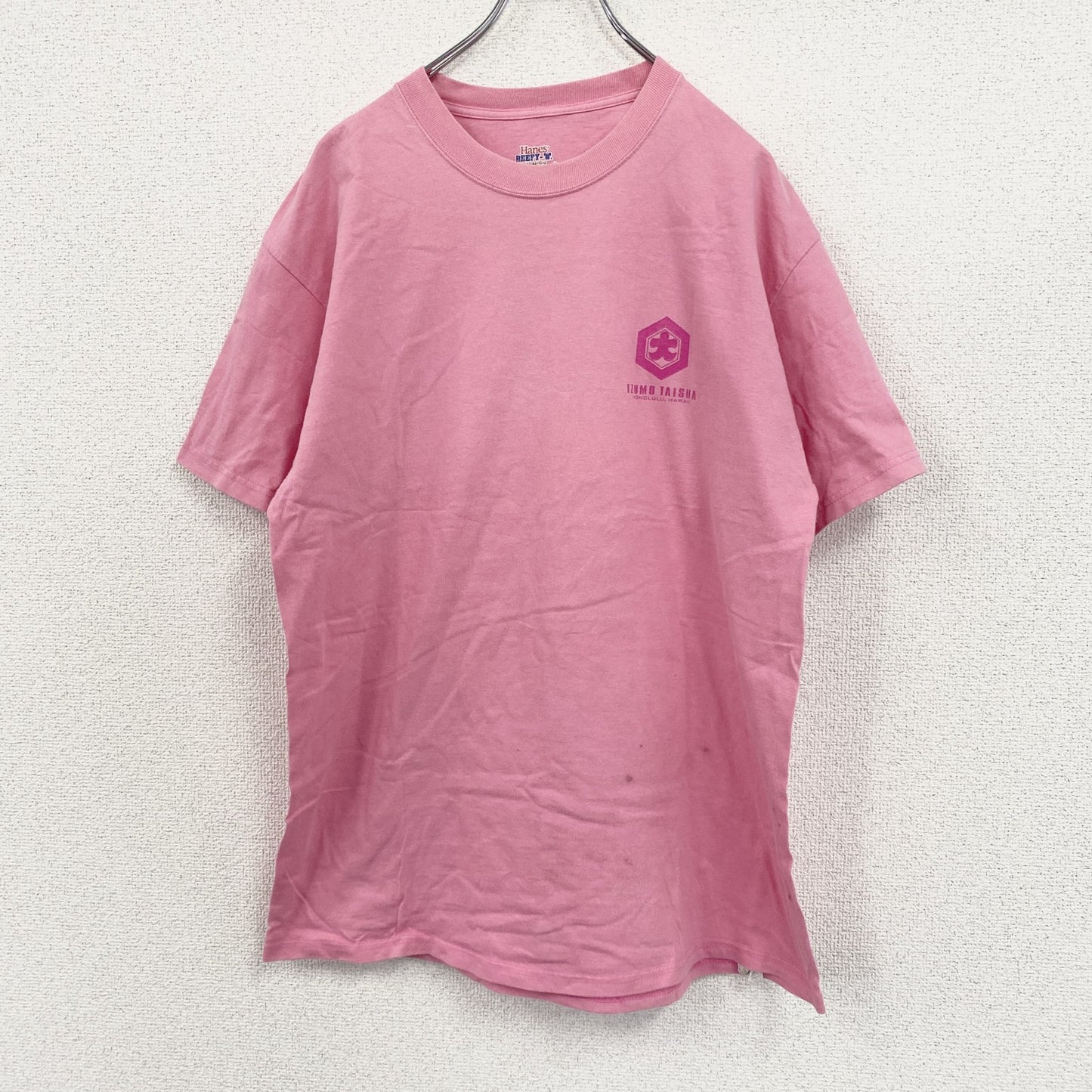 Hanes　ヘインズ　半袖プリントTシャツ　ハワイ出雲大社　ピンク　Lサイズ