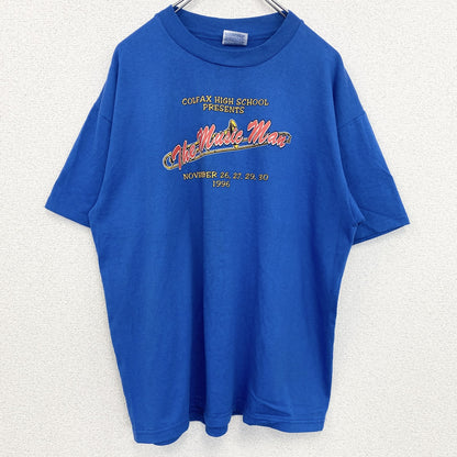 90s　半袖プリントTシャツ　5連プリント　シングルステッチ　ミュージック　クルーネック　ヴィンテージ　青　ブルー　Lサイズ