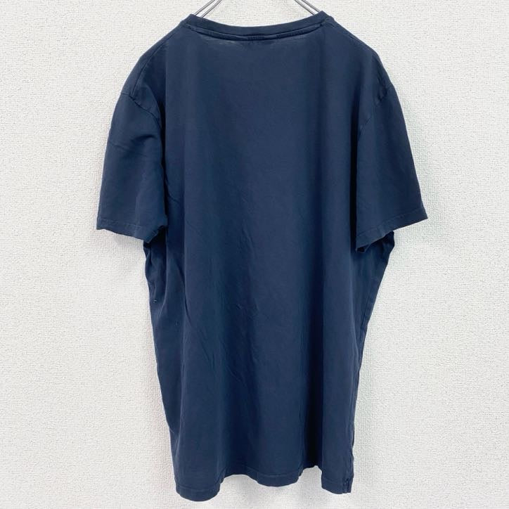古着 used 　半袖プリントTシャツ　葉っぱ　リーフ　花　フラワー　紺　ネイビー　レトロデザイン　クルーネック　XLサイズ
