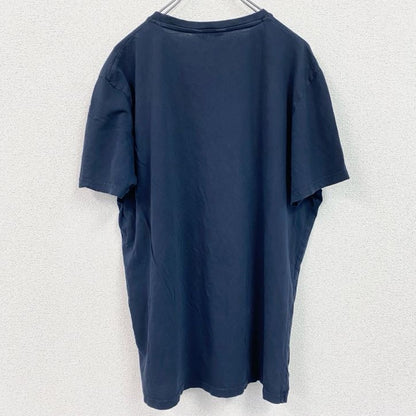 古着 used 　半袖プリントTシャツ　葉っぱ　リーフ　花　フラワー　紺　ネイビー　レトロデザイン　クルーネック　XLサイズ