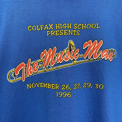 90s　半袖プリントTシャツ　5連プリント　シングルステッチ　ミュージック　クルーネック　ヴィンテージ　青　ブルー　Lサイズ