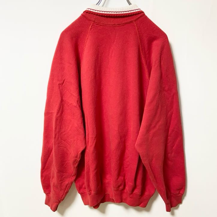 古着 used　80s　Hanes　ヘインズ　USA製　長袖襟付きスウェット　トレーナー　ラグラン　ヴィンテージ　赤　XLサイズ