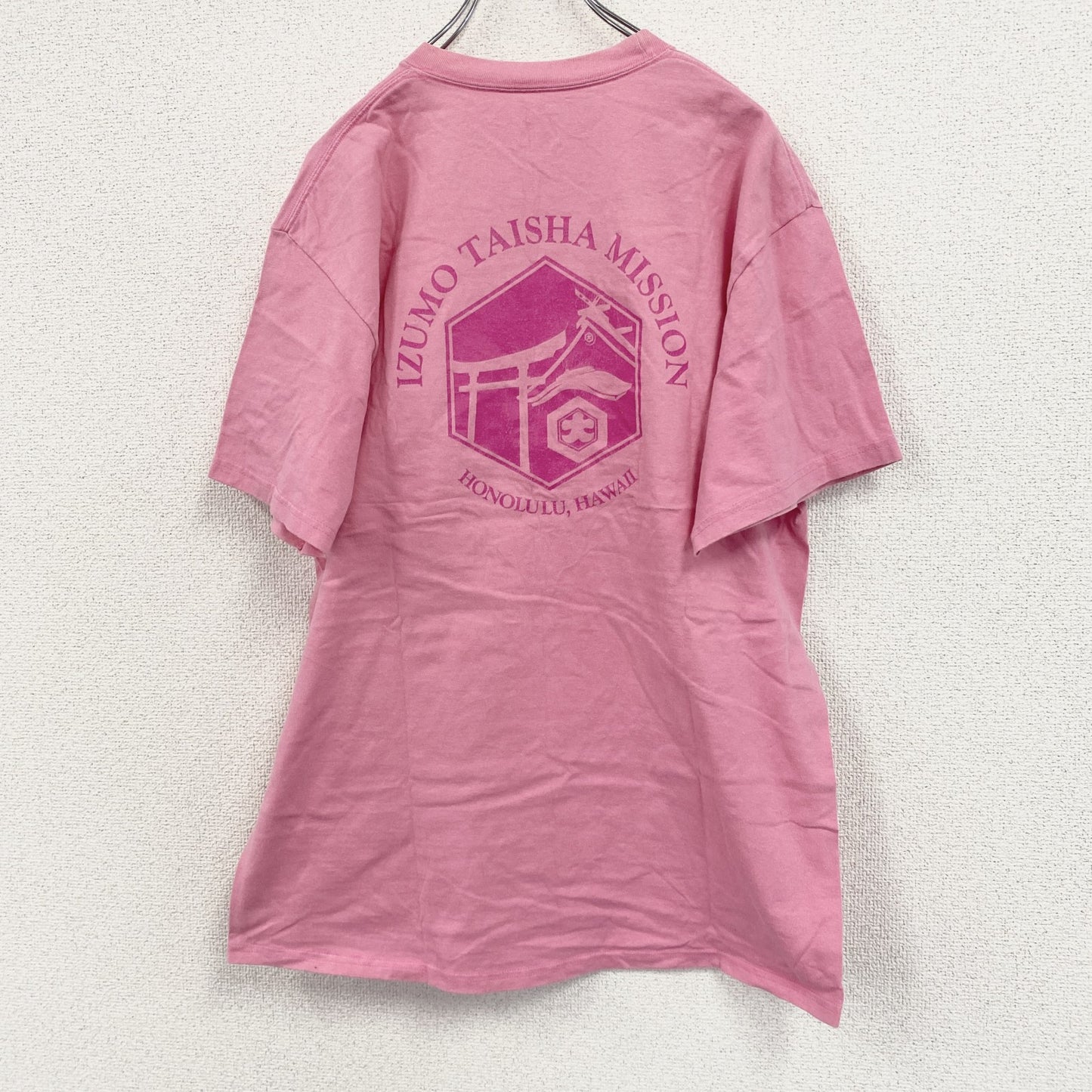 Hanes　ヘインズ　半袖プリントTシャツ　ハワイ出雲大社　ピンク　Lサイズ