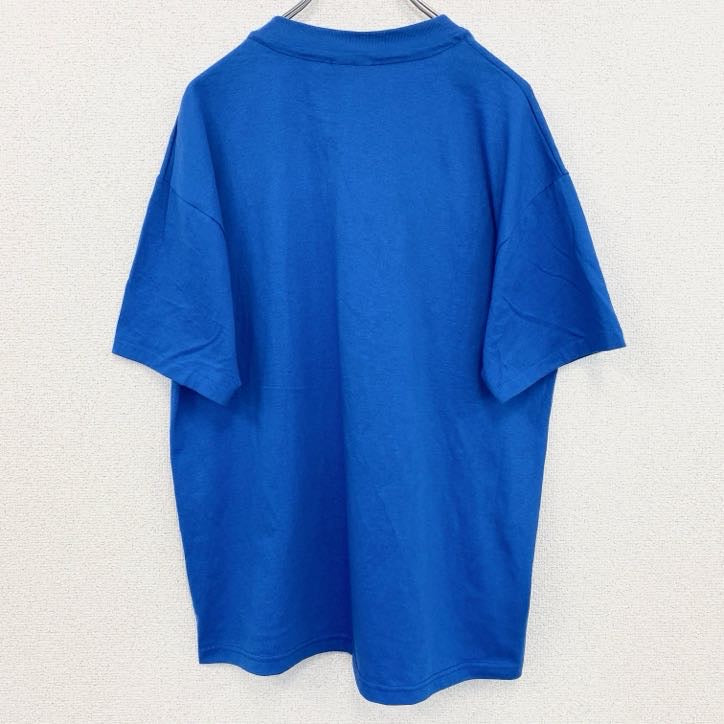 90s　半袖プリントTシャツ　5連プリント　シングルステッチ　ミュージック　クルーネック　ヴィンテージ　青　ブルー　Lサイズ