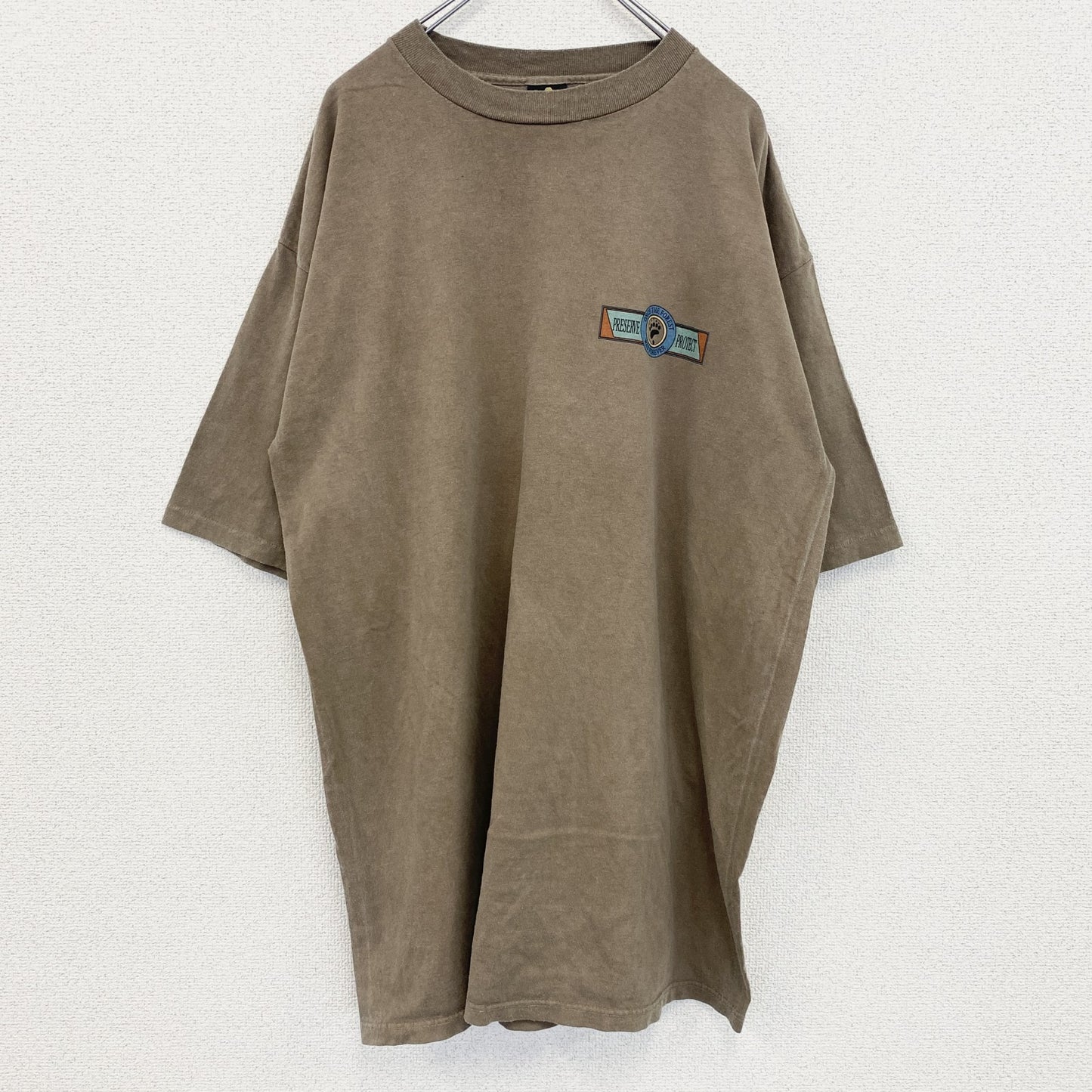 90s　半袖プリントTシャツ　ヴィンテージ　シングルステッチ　熊　アニマル　ブラウン　XLサイズ