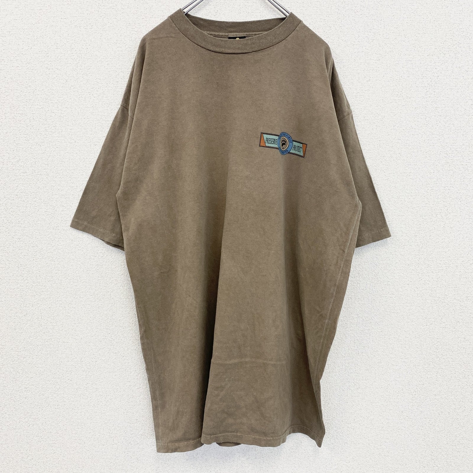 90s　半袖プリントTシャツ　ヴィンテージ　シングルステッチ　熊　アニマル　ブラウン　XLサイズ