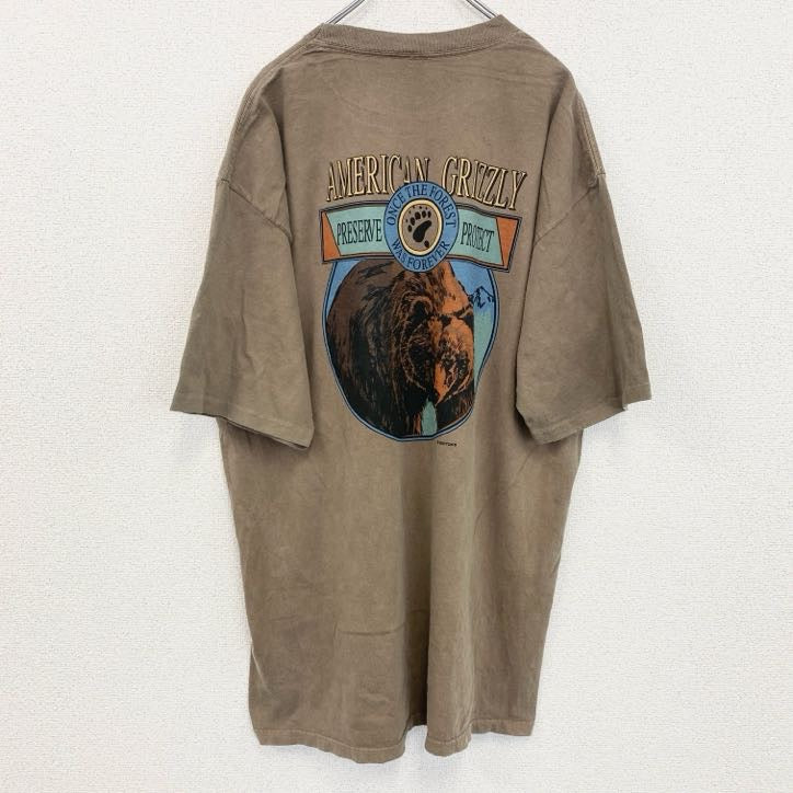90s　半袖プリントTシャツ　ヴィンテージ　シングルステッチ　熊　アニマル　ブラウン　XLサイズ