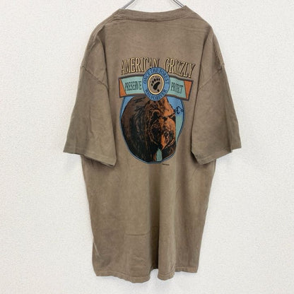 90s　半袖プリントTシャツ　ヴィンテージ　シングルステッチ　熊　アニマル　ブラウン　XLサイズ