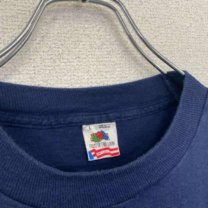 古着 used　FRUIT OF THE LOOＭ　半袖プリントTシャツ　クルーネック　シングルステッチ　紺　ネイビー　Lサイズ