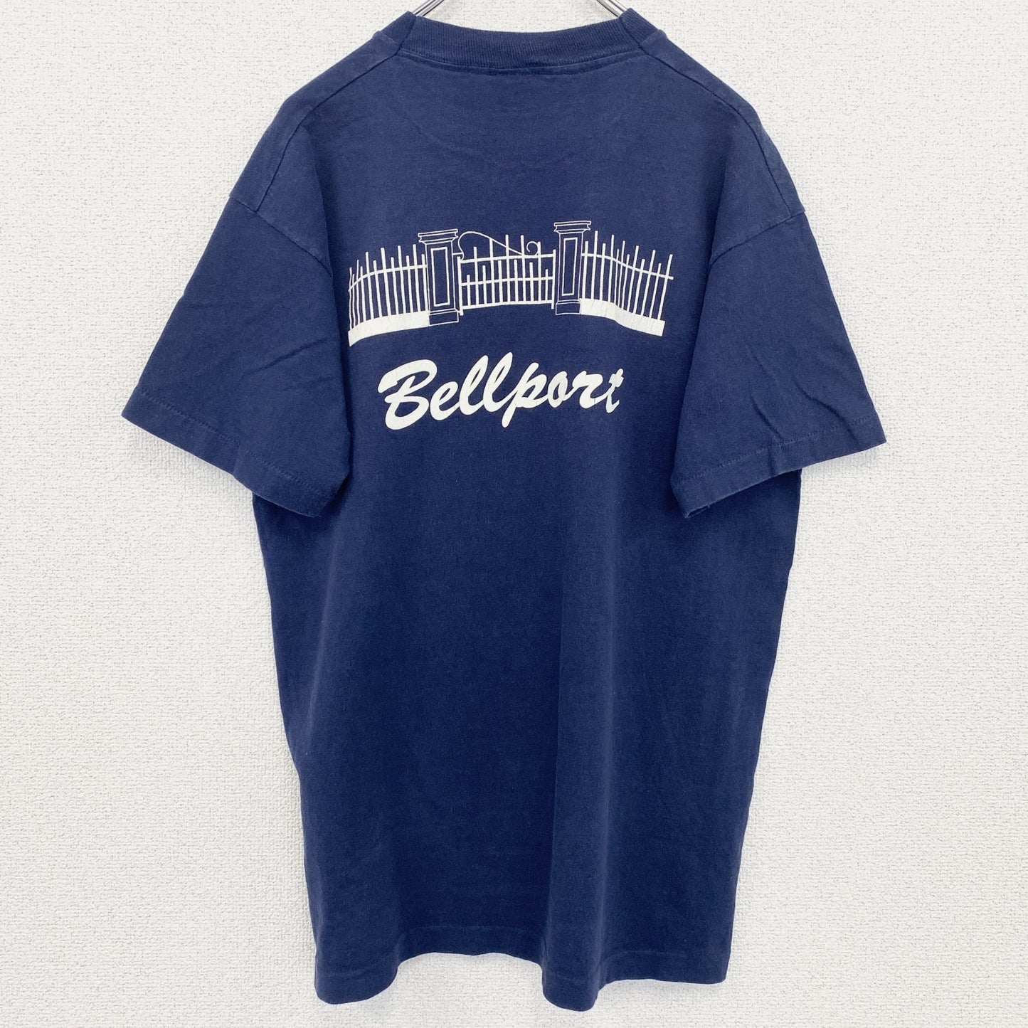 古着 used　FRUIT OF THE LOOＭ　半袖プリントTシャツ　クルーネック　シングルステッチ　紺　ネイビー　Lサイズ