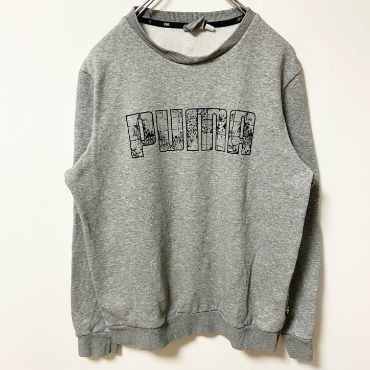 puma　プーマ　スウェット/トレーナー　デカロゴ　チェックロゴ　ストリート　スポーツミックス　クルーネック　灰色　グレー　Sサイズ