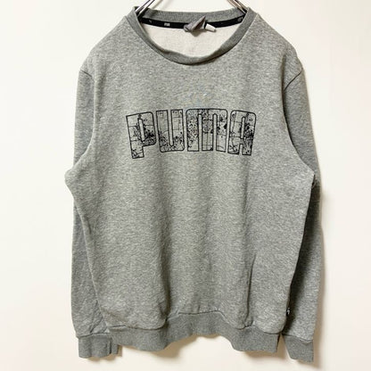 puma　プーマ　スウェット/トレーナー　デカロゴ　チェックロゴ　ストリート　スポーツミックス　クルーネック　灰色　グレー　Sサイズ