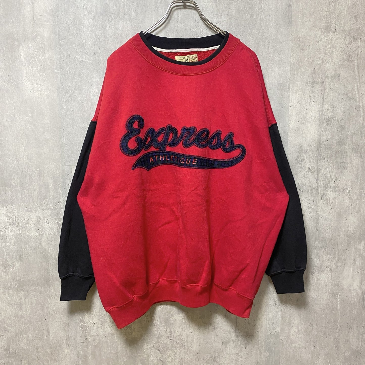 90s～　EXP　切り替えスウェット/トレーナー　ワッペン　英字プリント　ヴィンテージ　赤　レッド　黒　ブラック　Mサイズ