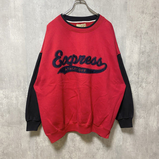 90s～　EXP　切り替えスウェット/トレーナー　ワッペン　英字プリント　ヴィンテージ　赤　レッド　黒　ブラック　Mサイズ
