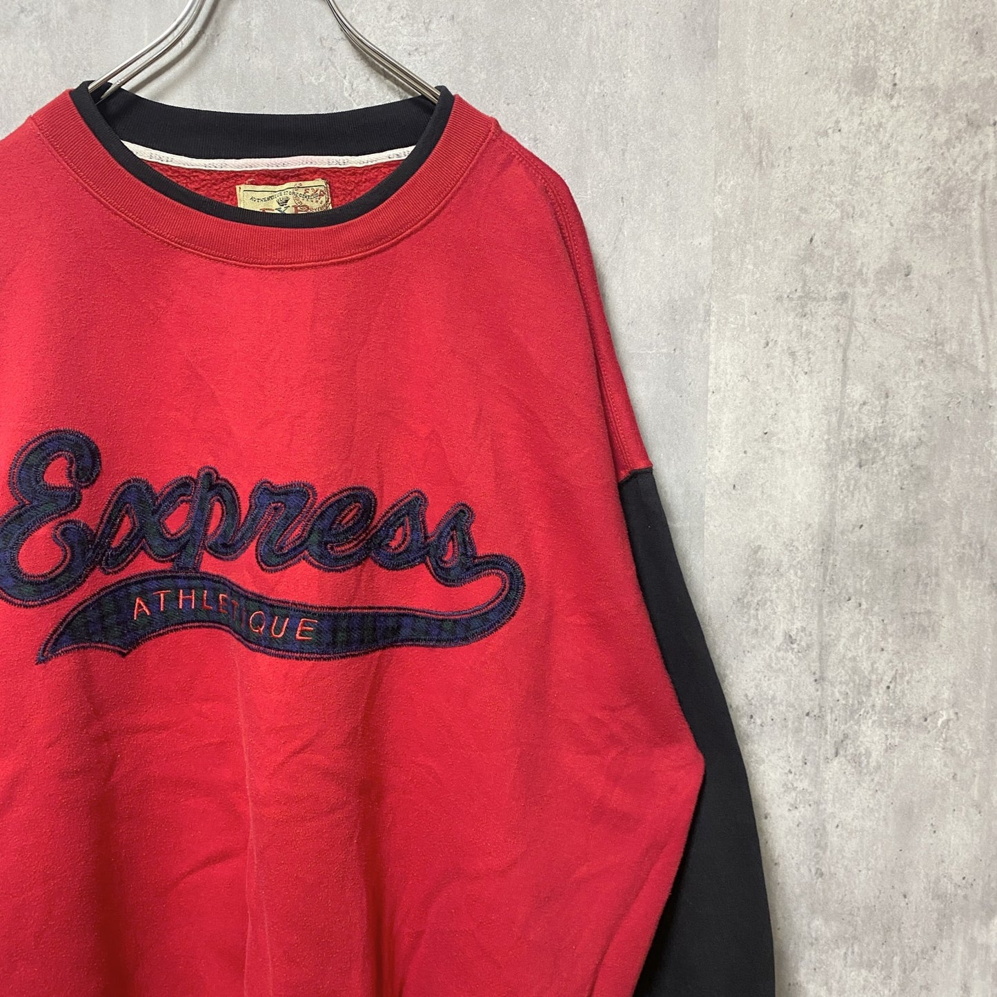 90s～　EXP　切り替えスウェット/トレーナー　ワッペン　英字プリント　ヴィンテージ　赤　レッド　黒　ブラック　Mサイズ