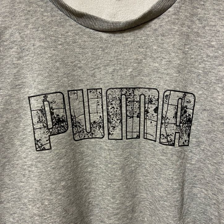 puma　プーマ　スウェット/トレーナー　デカロゴ　チェックロゴ　ストリート　スポーツミックス　クルーネック　灰色　グレー　Sサイズ