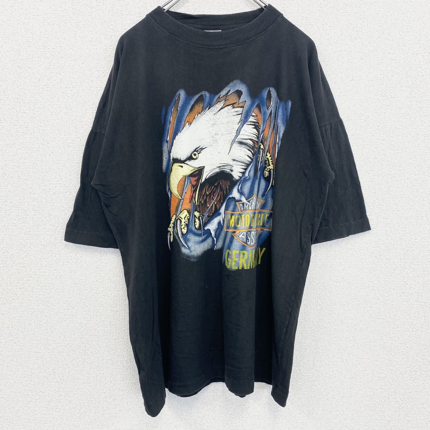 古着 used　半袖アニマルプリントTシャツ　レトロ　クルーネック　シングルステッチ　鷹　イーグル　黒　ブラック　XLサイズ