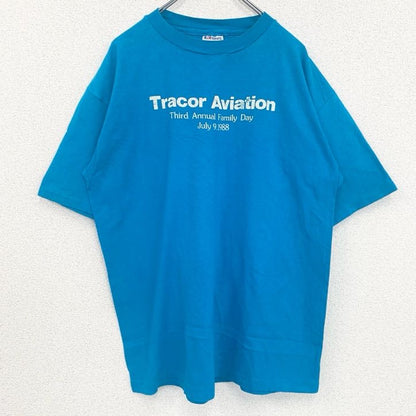 古着 used　Hanes　半袖プリントTシャツ　シングルステッチ　レトロ　クルーネック　ヴィンテージ　青　ブルー　XLサイズ