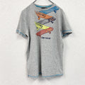 古着 used 　半袖プリントTシャツ　スケートボード　カラフル　灰色　グレー　水色　ライトブルー　レトロデザイン　クルーネック