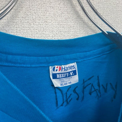 古着 used　Hanes　半袖プリントTシャツ　シングルステッチ　レトロ　クルーネック　ヴィンテージ　青　ブルー　XLサイズ