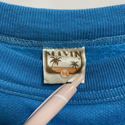 古着 used　1984　80s KELVIN　長袖プリントスウェット　トレーナー　クルーネック　ヴィンテージ　水色　Ｍサイズ