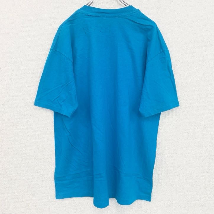 古着 used　Hanes　半袖プリントTシャツ　シングルステッチ　レトロ　クルーネック　ヴィンテージ　青　ブルー　XLサイズ