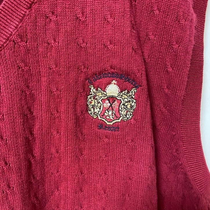 古着 used　TOMMY HILFIGER トミーヒルフィガー　Vネックニットベスト　コットン　ケーブル編み　レッド　XLサイズ