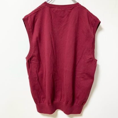 古着 used　TOMMY HILFIGER トミーヒルフィガー　Vネックニットベスト　コットン　ケーブル編み　レッド　XLサイズ