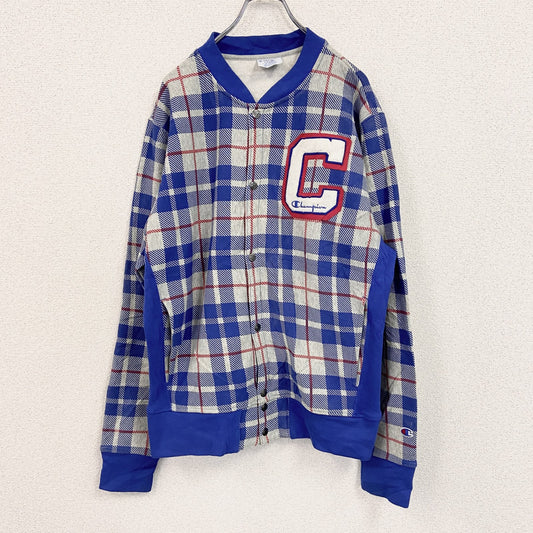 Champion　チャンピオン　リバースウィーブ　スウェットカーディガン　スタジャン　チェック柄　グレー　Lサイズ