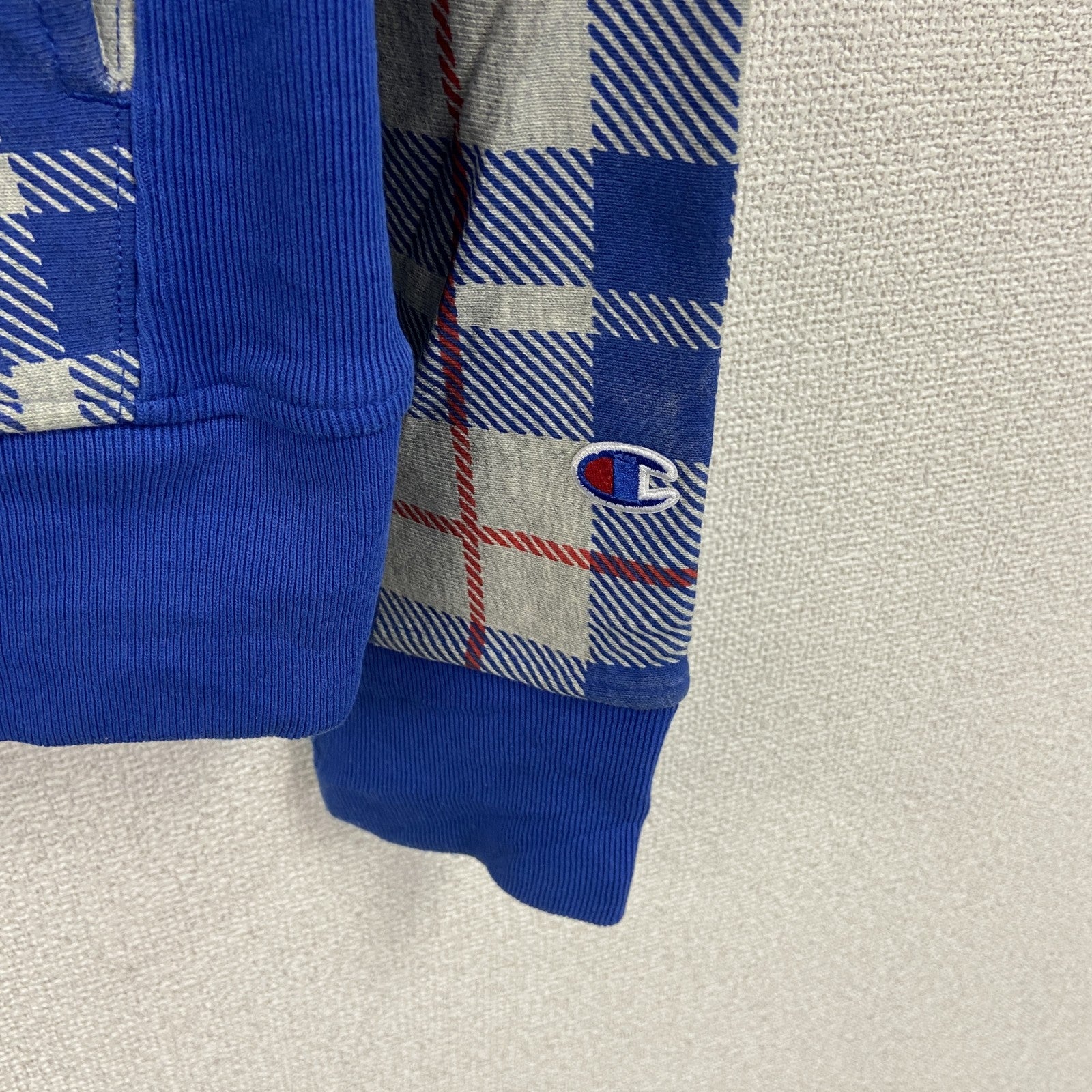 Champion　チャンピオン　リバースウィーブ　スウェットカーディガン　スタジャン　チェック柄　グレー　Lサイズ
