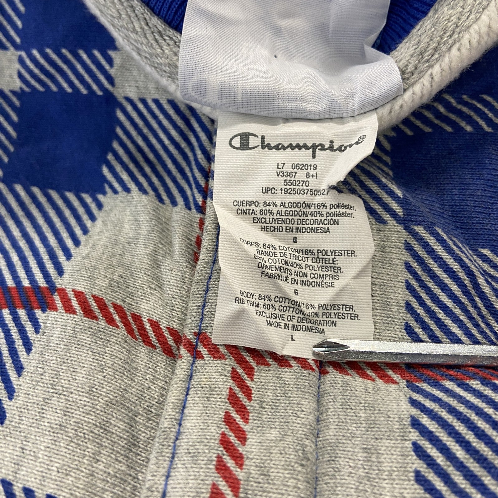 Champion　チャンピオン　リバースウィーブ　スウェットカーディガン　スタジャン　チェック柄　グレー　Lサイズ