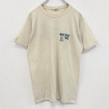 古着 used　半袖バックプリントTシャツ　シングルステッチ　レトロ　クルーネック　ヴィンテージ　90s　ベージュ　Lサイズ