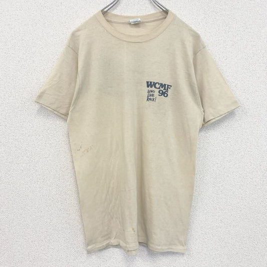 古着 used　半袖バックプリントTシャツ　シングルステッチ　レトロ　クルーネック　ヴィンテージ　90s　ベージュ　Lサイズ