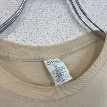 古着 used　半袖バックプリントTシャツ　シングルステッチ　レトロ　クルーネック　ヴィンテージ　90s　ベージュ　Lサイズ
