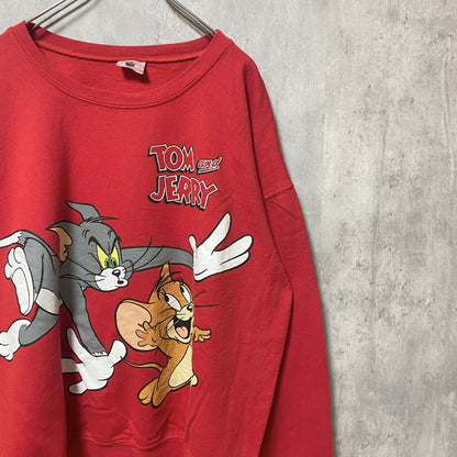 古着 used　TOM＆JERRY トムとジェリー　長袖オフィシャルプリントスウェット　トレーナー　赤　Lサイズ