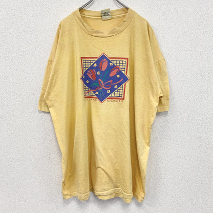 古着 used　anvil　半袖プリントTシャツ　チューリップ　シングルステッチ　90s　レトロ　黄色　クルーネック　2XLサイズ