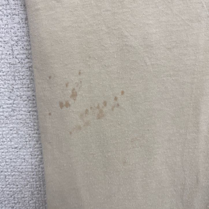 古着 used　半袖バックプリントTシャツ　シングルステッチ　レトロ　クルーネック　ヴィンテージ　90s　ベージュ　Lサイズ