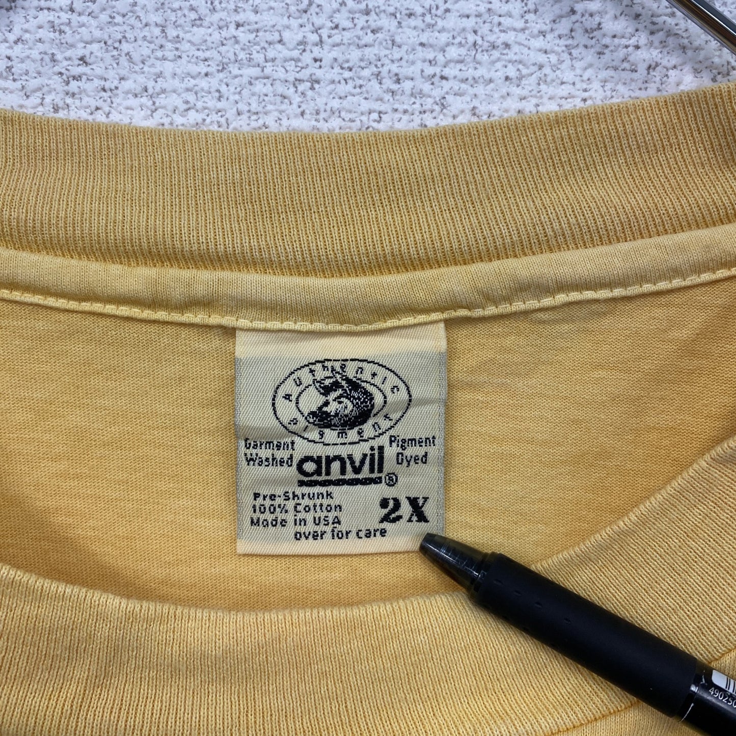 古着 used　anvil　半袖プリントTシャツ　チューリップ　シングルステッチ　90s　レトロ　黄色　クルーネック　2XLサイズ