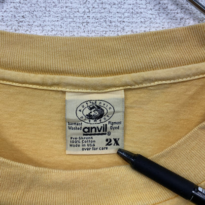 古着 used　anvil　半袖プリントTシャツ　チューリップ　シングルステッチ　90s　レトロ　黄色　クルーネック　2XLサイズ