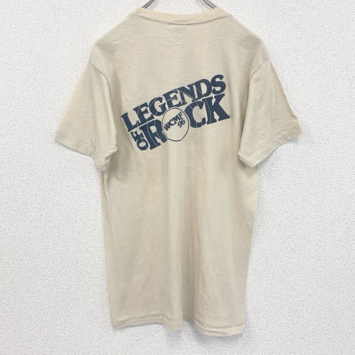 古着 used　半袖バックプリントTシャツ　シングルステッチ　レトロ　クルーネック　ヴィンテージ　90s　ベージュ　Lサイズ