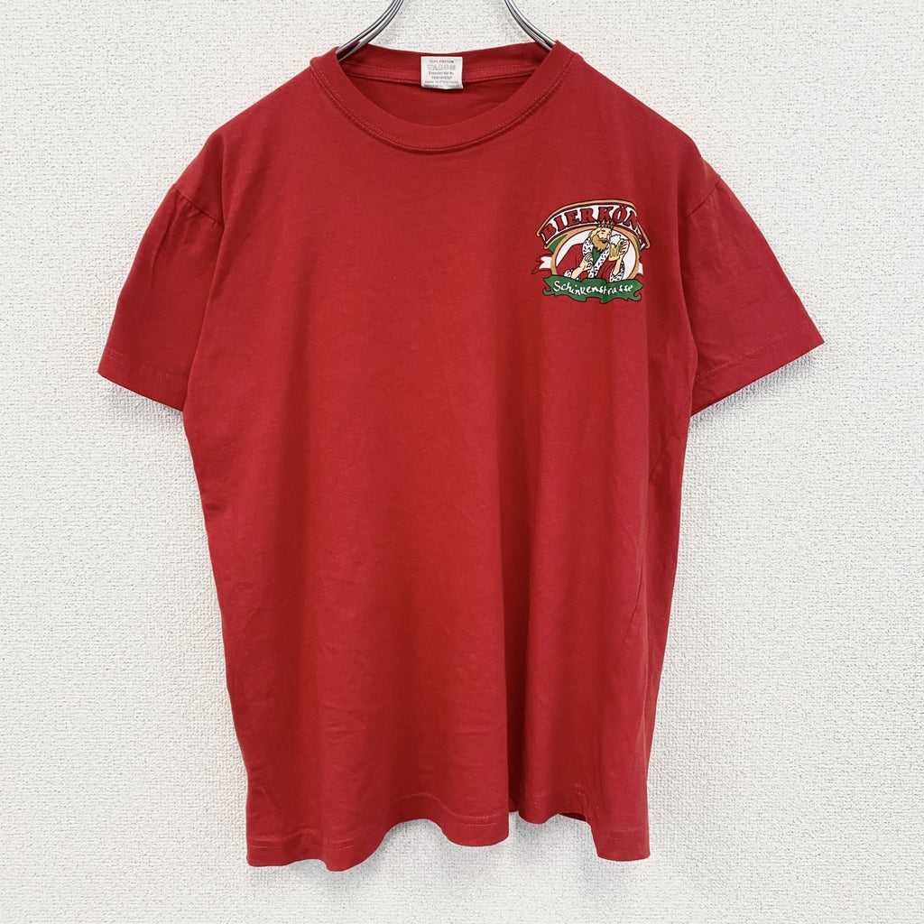 古着 used　DREAM YARD　半袖プリントTシャツ　BIER KONIG　レトロ　カジュアル　赤　クルーネック　Lサイズ