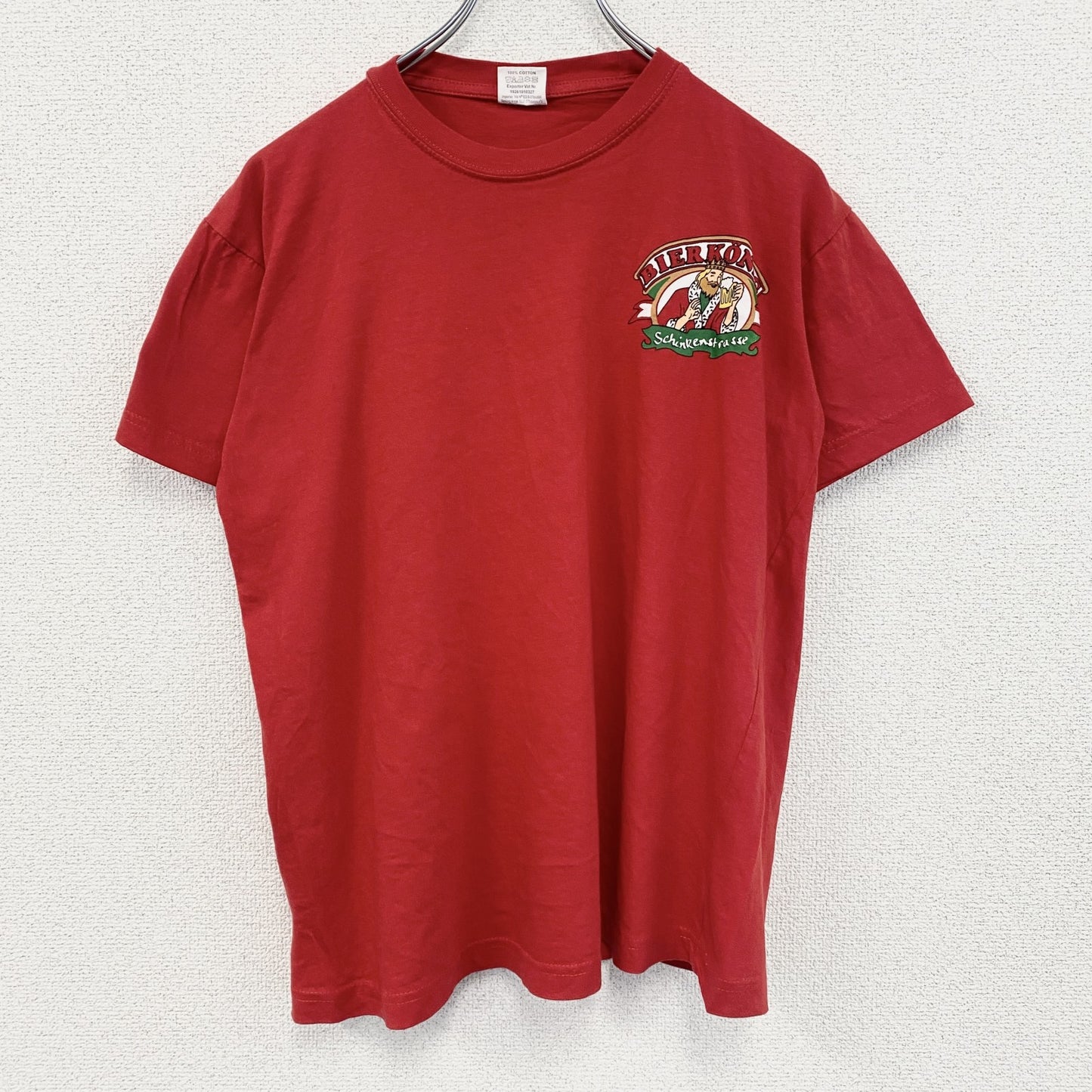 古着 used　DREAM YARD　半袖プリントTシャツ　BIER KONIG　レトロ　カジュアル　赤　クルーネック　Lサイズ