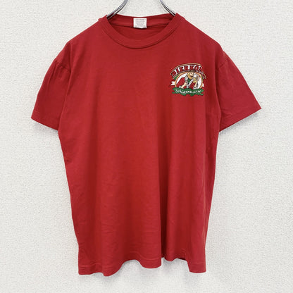 古着 used　DREAM YARD　半袖プリントTシャツ　BIER KONIG　レトロ　カジュアル　赤　クルーネック　Lサイズ