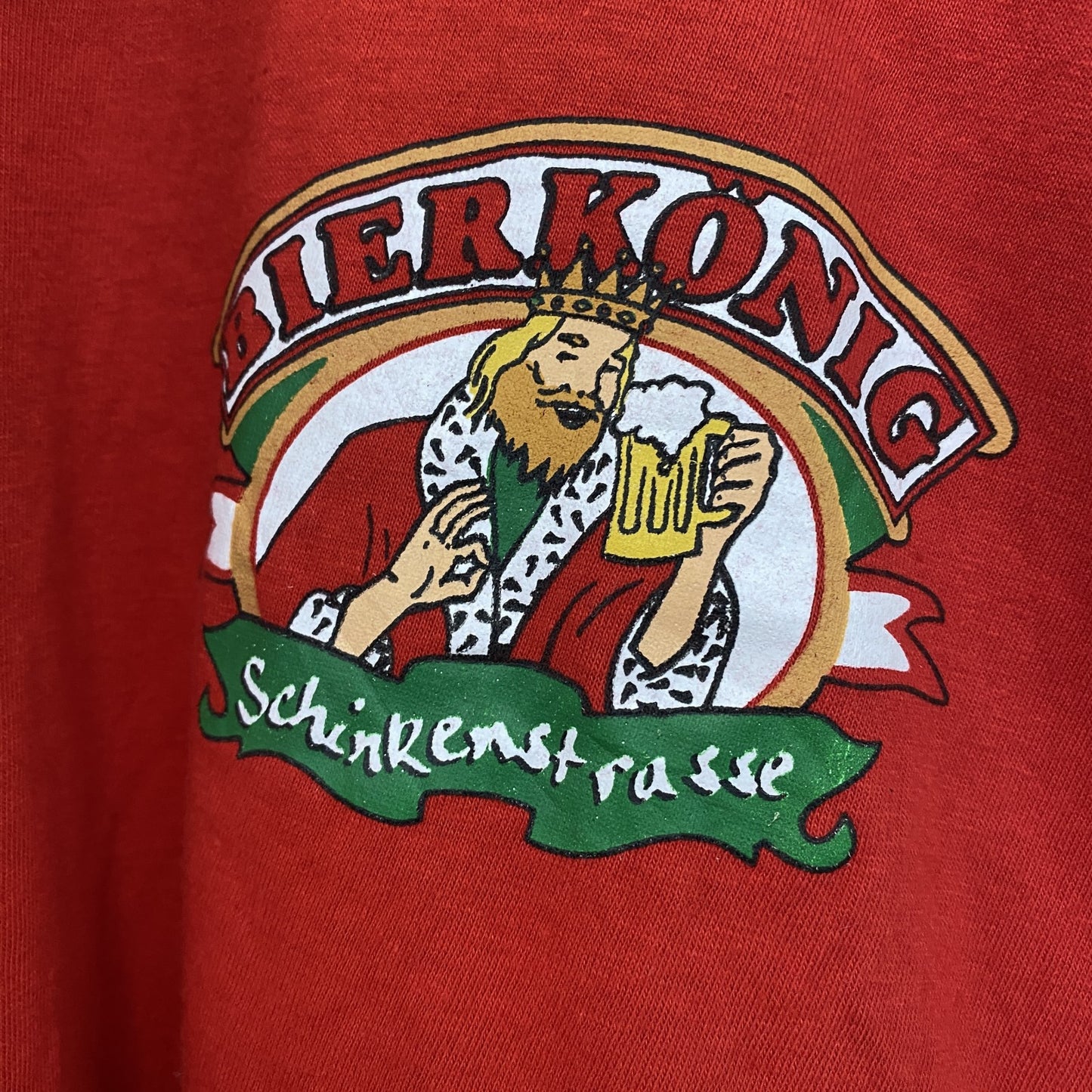 古着 used　DREAM YARD　半袖プリントTシャツ　BIER KONIG　レトロ　カジュアル　赤　クルーネック　Lサイズ